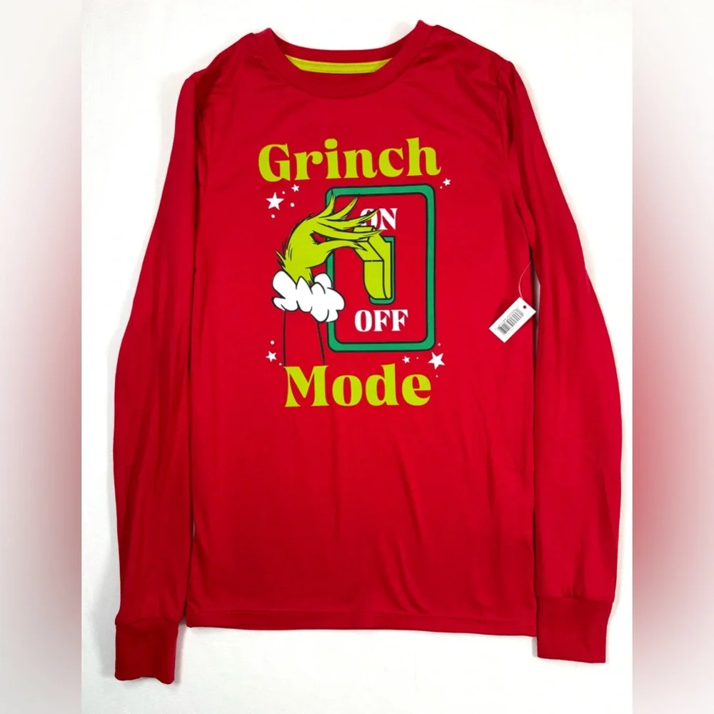 NWT GRINCH Kids Christmas Pajama Top Long Sleeve Size‎ 12 Grinch Mode On Off NEW